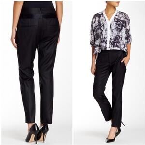 Helmut‎ Lang 100% Wool Trouser Pants Size 6 Black Satin Trim Slim Tapered Ankle